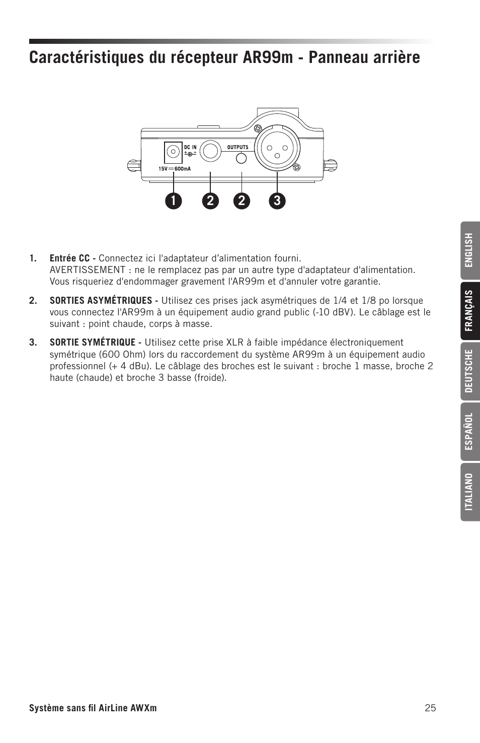 Samson AirLine AWXm Micro UHF Wind Instrument Wireless System (D: 542 to 566 MHz) User Manual | Page 25 / 68
