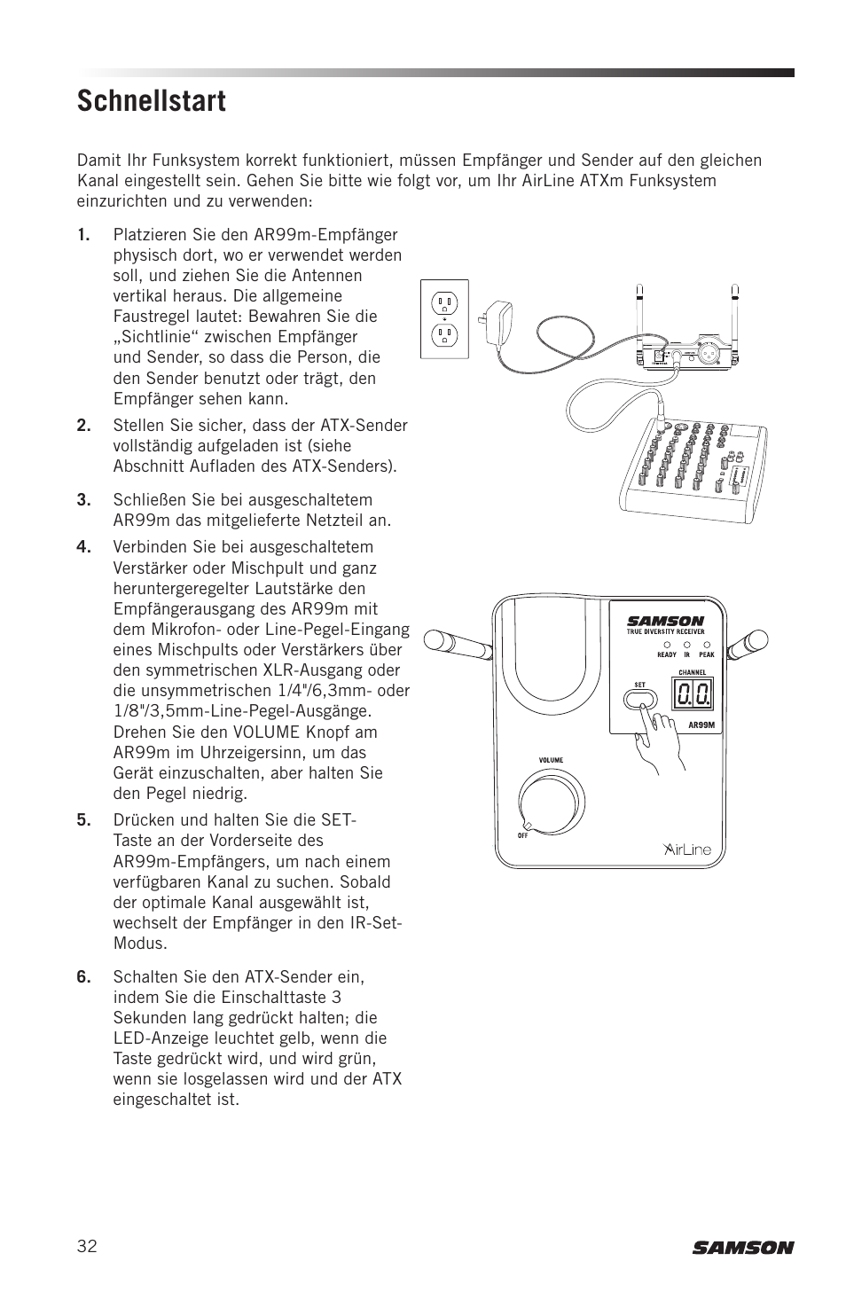 Schnellstart | Samson AirLine AWXm Micro UHF Wind Instrument Wireless System (D: 542 to 566 MHz) User Manual | Page 32 / 68