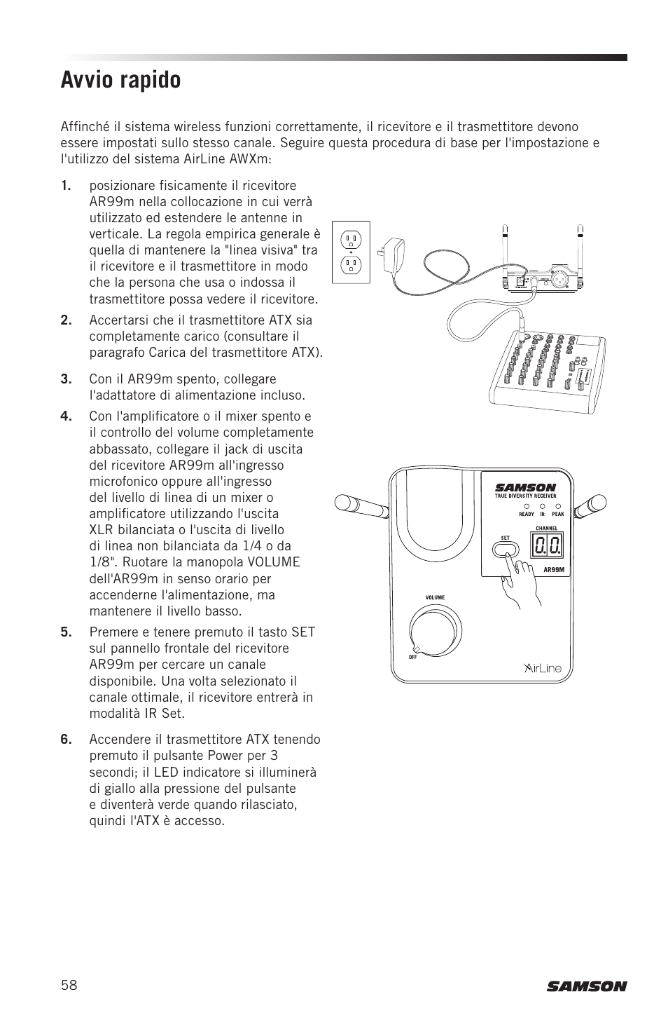 Avvio rapido | Samson AirLine AWXm Micro UHF Wind Instrument Wireless System (D: 542 to 566 MHz) User Manual | Page 58 / 68