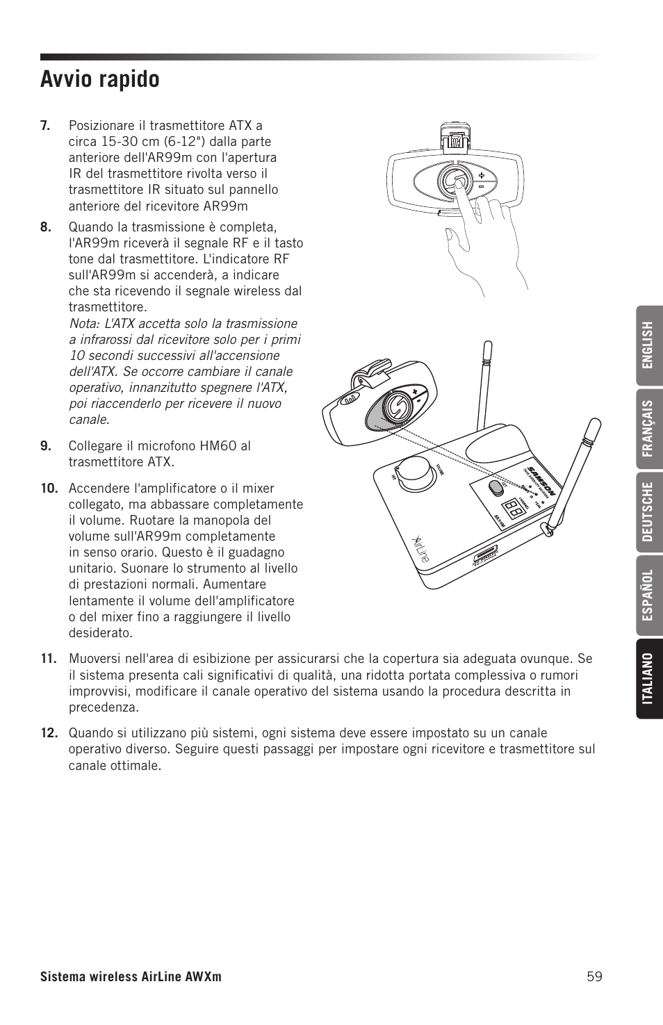 Avvio rapido | Samson AirLine AWXm Micro UHF Wind Instrument Wireless System (D: 542 to 566 MHz) User Manual | Page 59 / 68