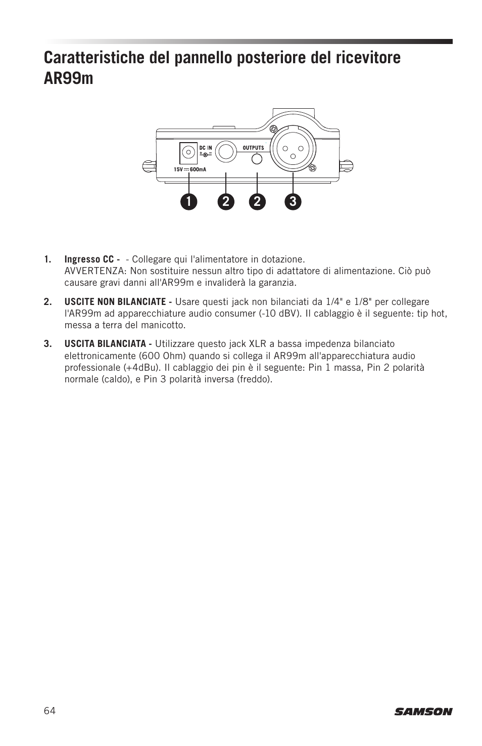 Samson AirLine AWXm Micro UHF Wind Instrument Wireless System (D: 542 to 566 MHz) User Manual | Page 64 / 68