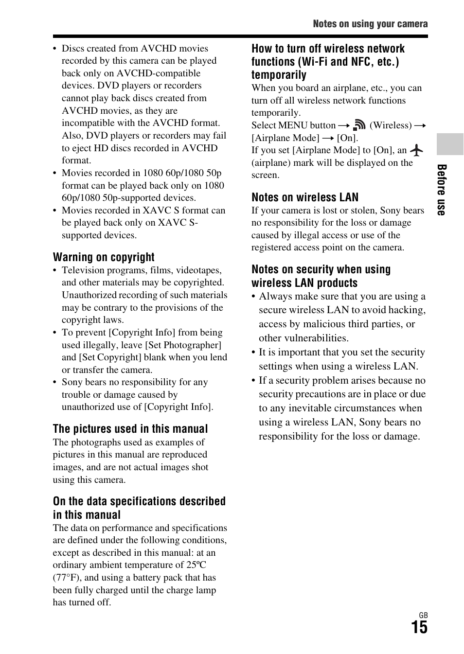 Sony Battery and Travel DC Charger Kit with NP-BX1 Battery User Manual | Page 15 / 92