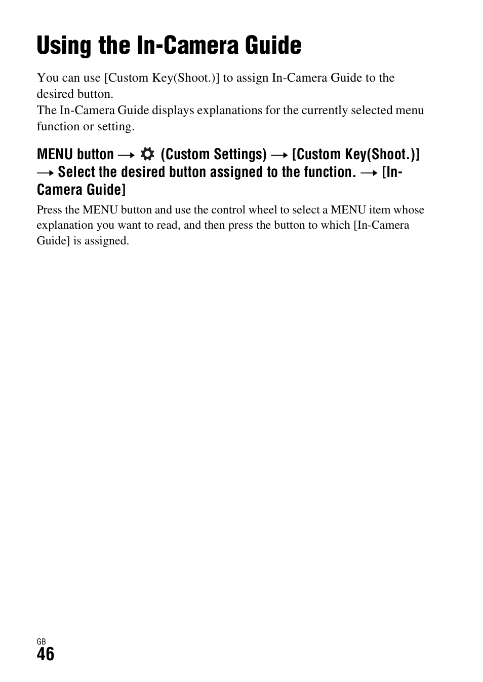 Using the in-camera guide | Sony Battery and Travel DC Charger Kit with NP-BX1 Battery User Manual | Page 46 / 92