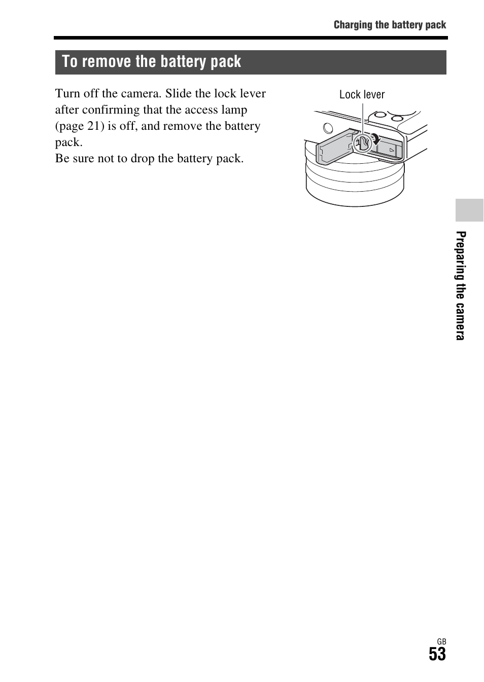 To remove the battery pack | Sony Battery and Travel DC Charger Kit with NP-BX1 Battery User Manual | Page 53 / 92