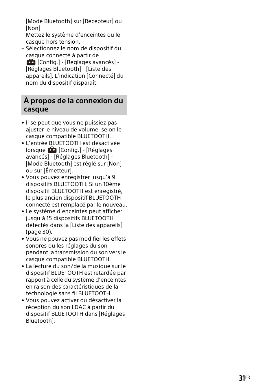 À propos de la connexion du casque | Sony UniSlot Interface Adapter (25-Pin Connector) User Manual | Page 103 / 220