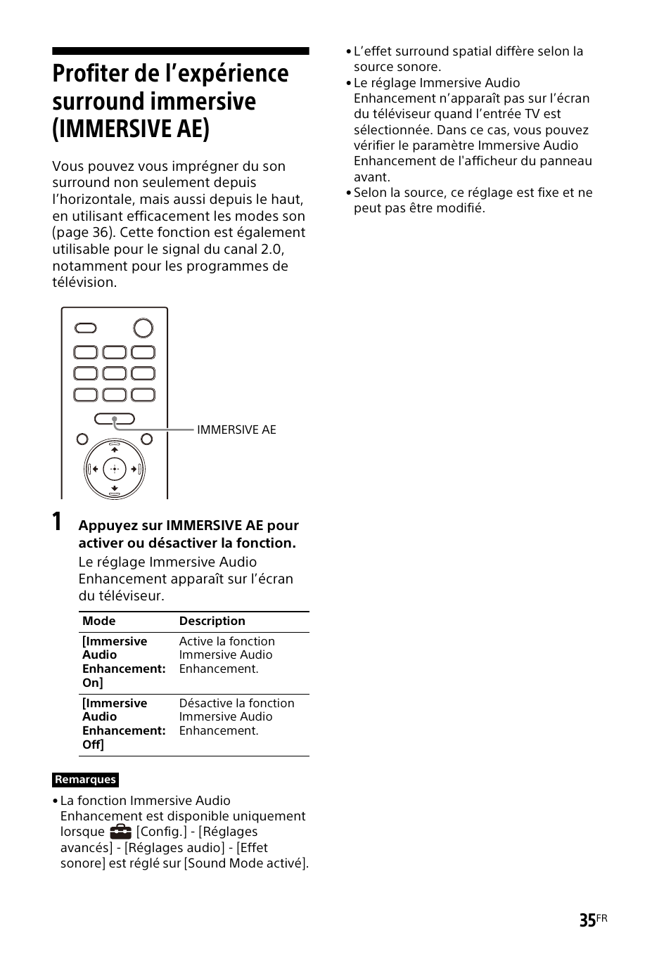 Profiter de l’expérience surround, Immersive (immersive ae) | Sony UniSlot Interface Adapter (25-Pin Connector) User Manual | Page 107 / 220