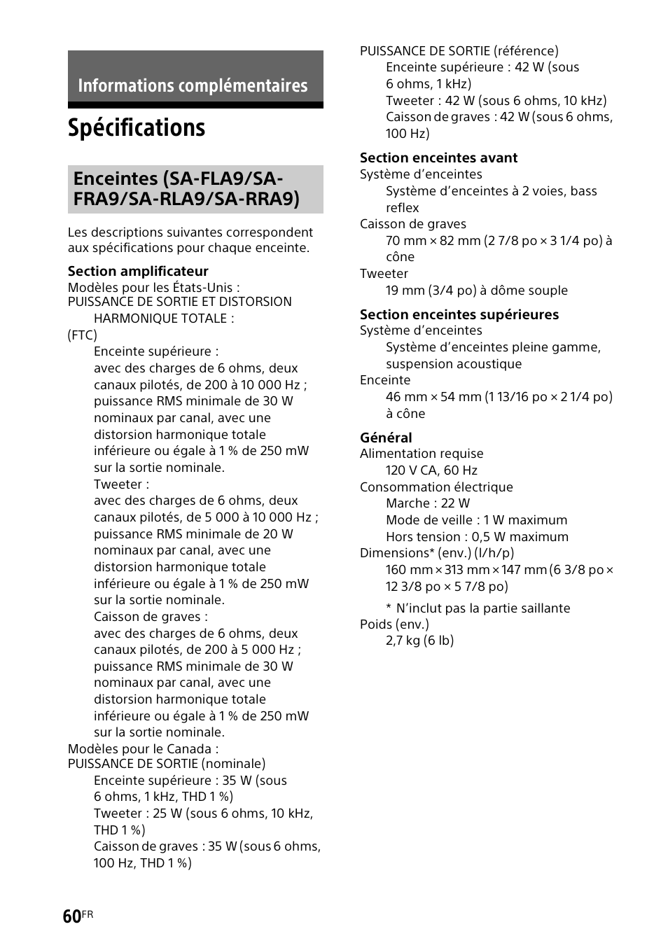 Informations complémentaires, Spécifications | Sony UniSlot Interface Adapter (25-Pin Connector) User Manual | Page 132 / 220