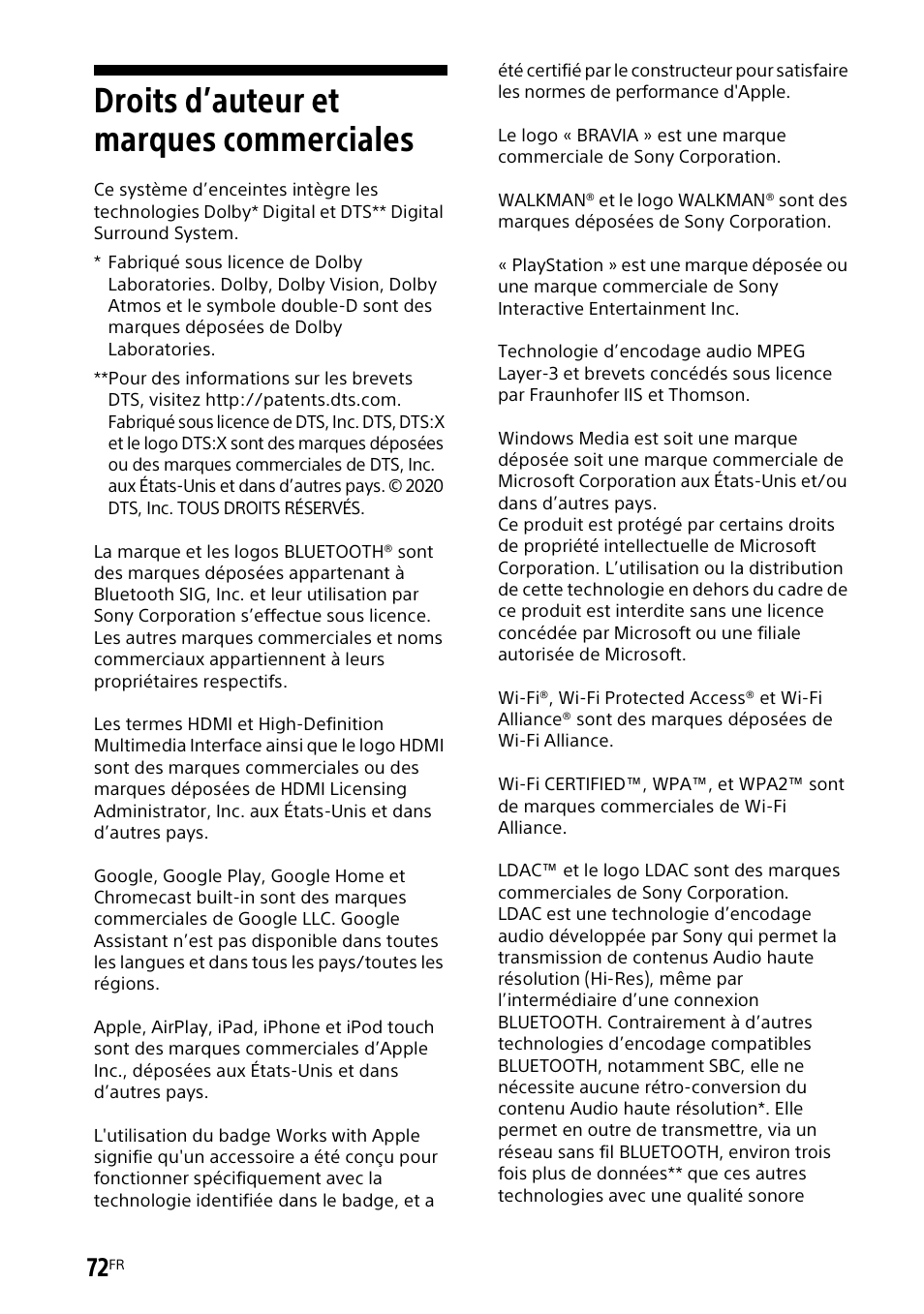 Droits d’auteur et marques commerciales, Droits d’auteur et marques, Commerciales | Sony UniSlot Interface Adapter (25-Pin Connector) User Manual | Page 144 / 220