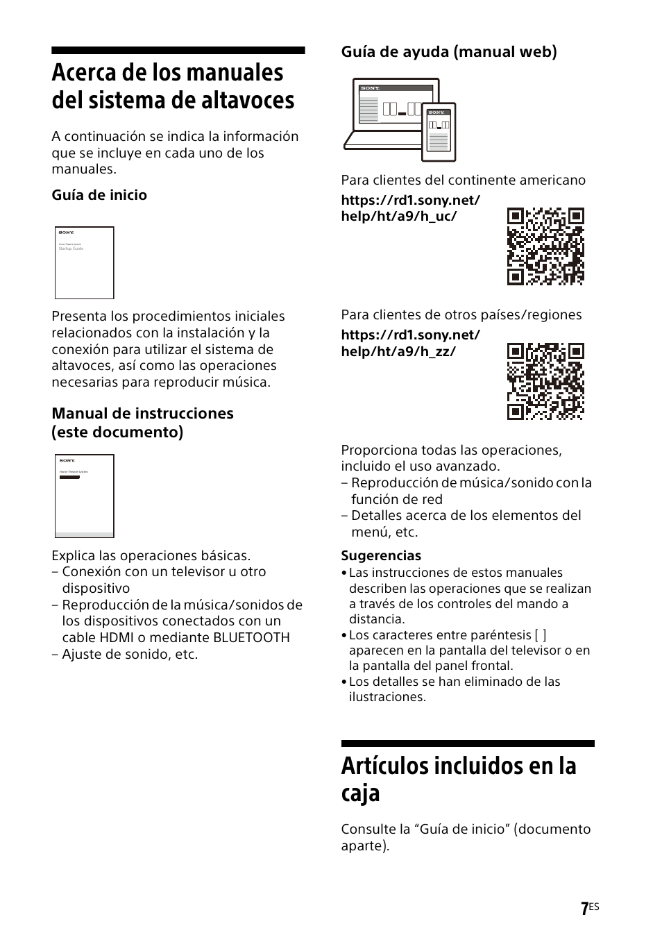 Acerca de los manuales del sistema de altavoces, Acerca de los manuales del sistema, De altavoces | Artículos incluidos en la caja | Sony UniSlot Interface Adapter (25-Pin Connector) User Manual | Page 153 / 220