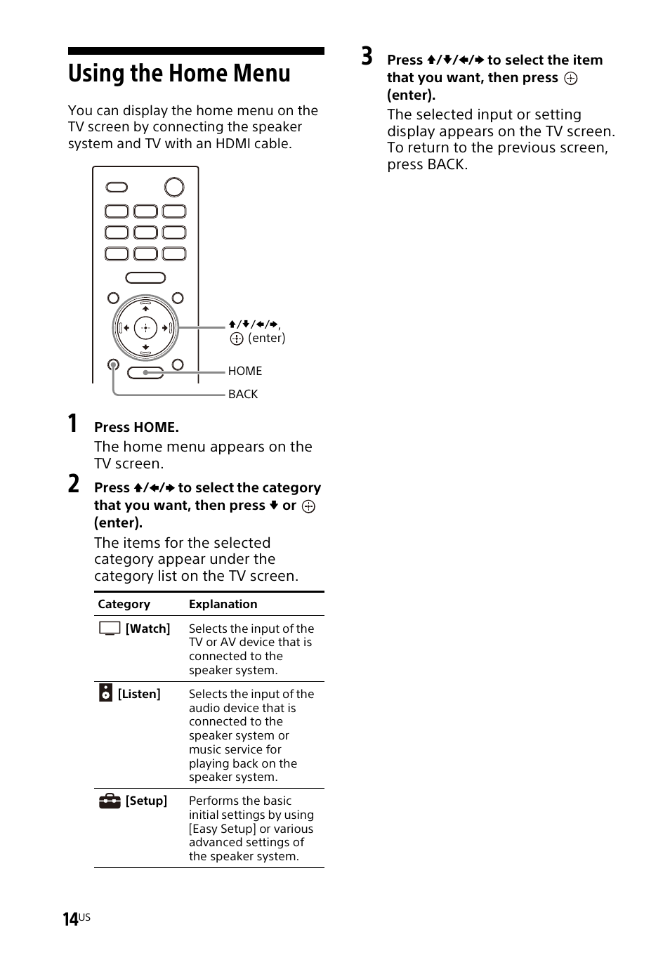 Using the home menu | Sony UniSlot Interface Adapter (25-Pin Connector) User Manual | Page 16 / 220