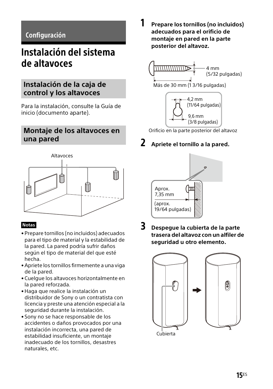 Configuración, Instalación del sistema de altavoces, Instalación del sistema de | Altavoces | Sony UniSlot Interface Adapter (25-Pin Connector) User Manual | Page 161 / 220