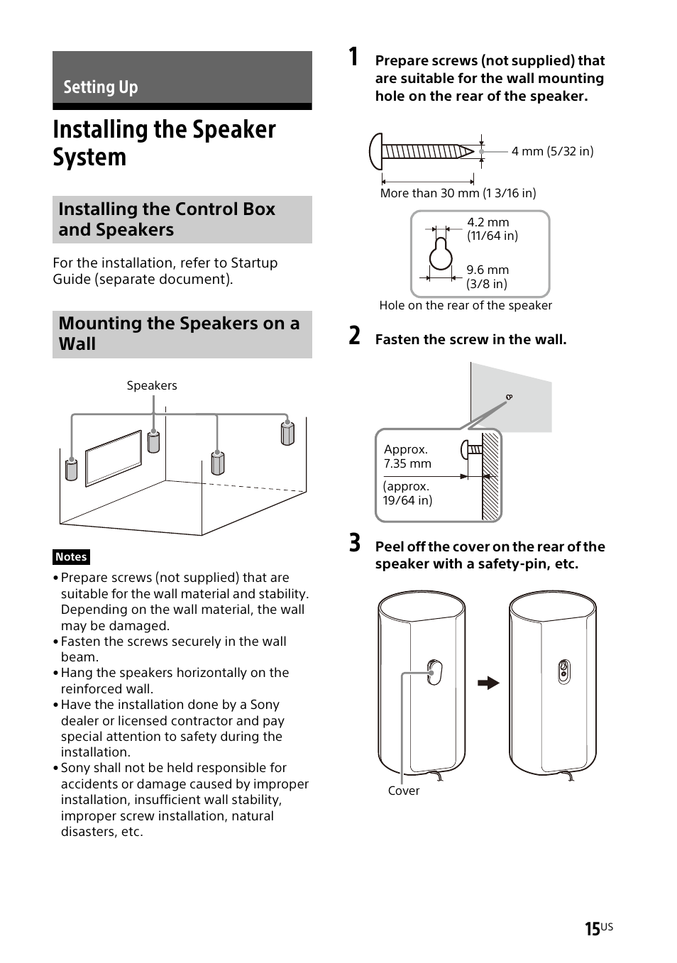 Setting up, Installing the speaker system | Sony UniSlot Interface Adapter (25-Pin Connector) User Manual | Page 17 / 220