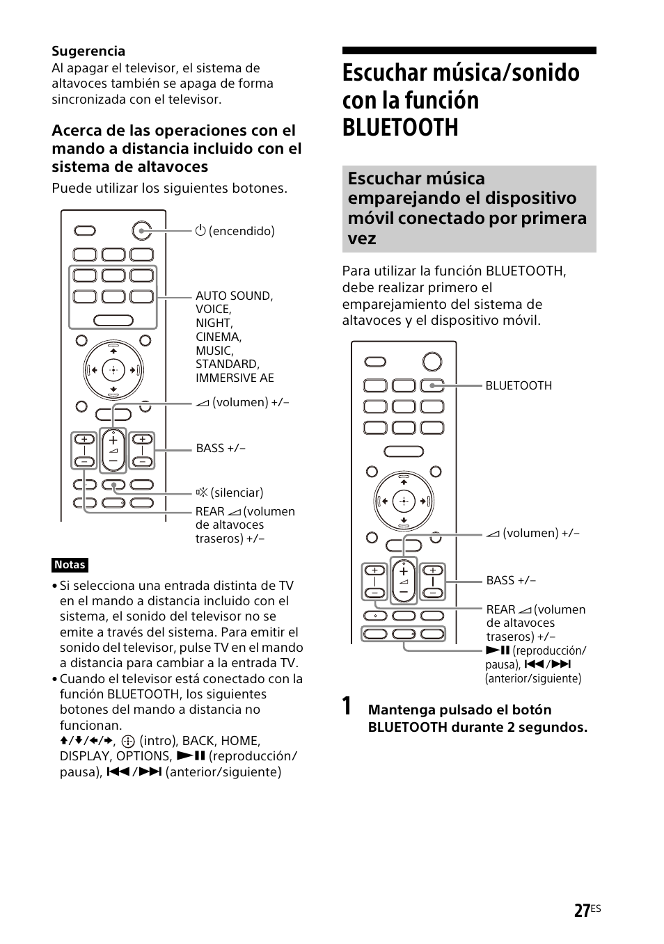 Escuchar música/sonido con la función bluetooth, Escuchar música/sonido con la, Función bluetooth | Sony UniSlot Interface Adapter (25-Pin Connector) User Manual | Page 173 / 220