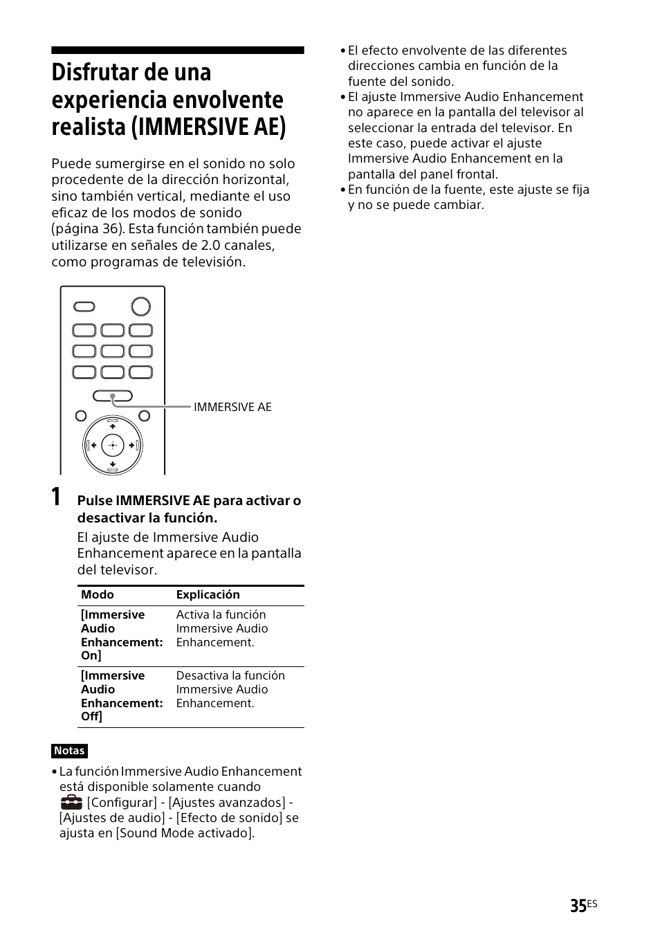 Disfrutar de una experiencia, Envolvente realista (immersive ae) | Sony UniSlot Interface Adapter (25-Pin Connector) User Manual | Page 181 / 220