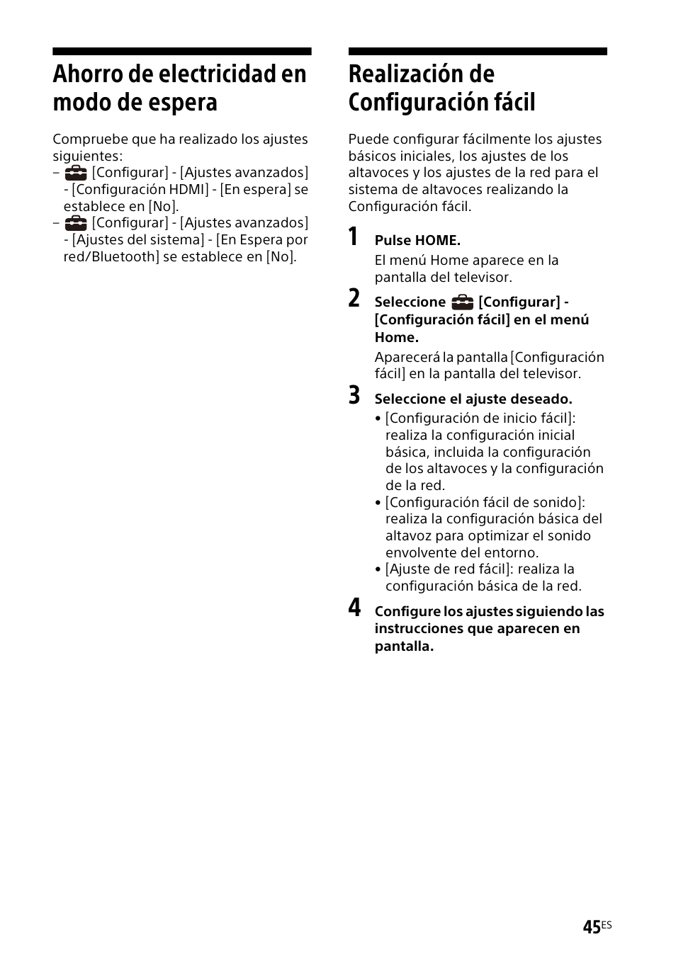 Ahorro de electricidad en modo de espera, Realización de configuración fácil, Ahorro de electricidad en modo de | Espera, Realización de configuración, Fácil | Sony UniSlot Interface Adapter (25-Pin Connector) User Manual | Page 191 / 220