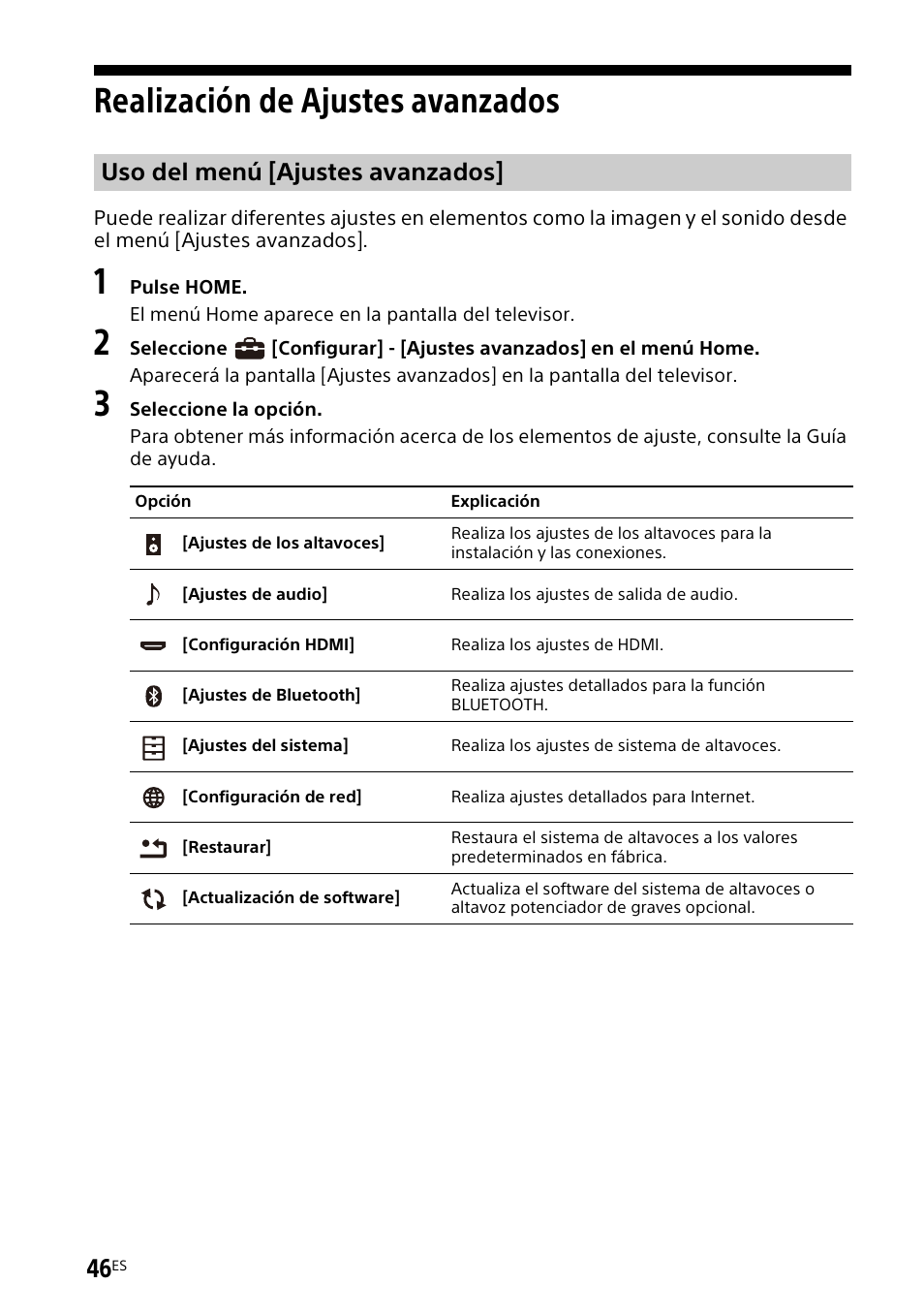 Realización de ajustes avanzados, Realización de ajustes, Avanzados | Uso del menú [ajustes avanzados | Sony UniSlot Interface Adapter (25-Pin Connector) User Manual | Page 192 / 220