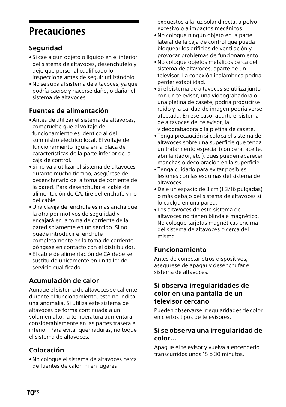 Precauciones | Sony UniSlot Interface Adapter (25-Pin Connector) User Manual | Page 216 / 220