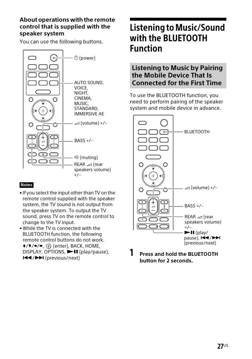 Listening to music/sound with the, Bluetooth function | Sony UniSlot Interface Adapter (25-Pin Connector) User Manual | Page 29 / 220