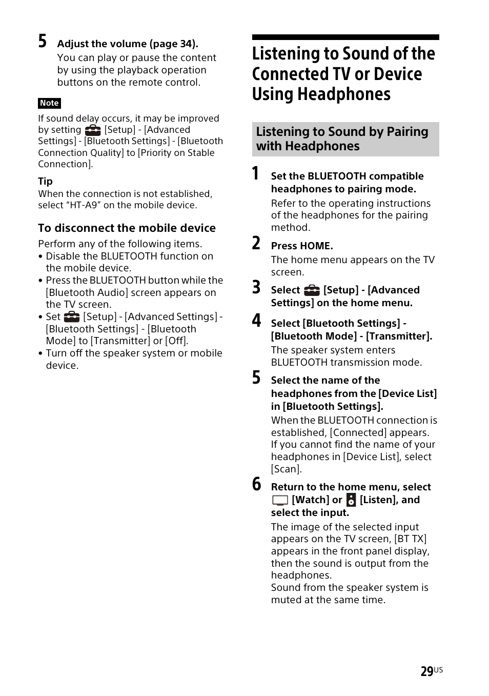 Listening to sound of the connected, Tv or device using headphones | Sony UniSlot Interface Adapter (25-Pin Connector) User Manual | Page 31 / 220