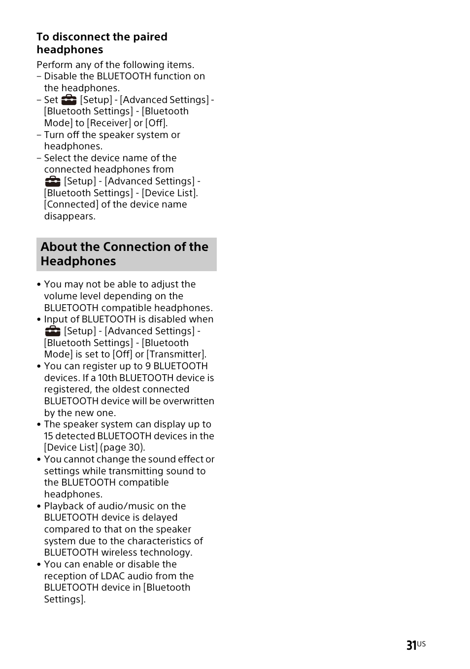 About the connection of the headphones | Sony UniSlot Interface Adapter (25-Pin Connector) User Manual | Page 33 / 220