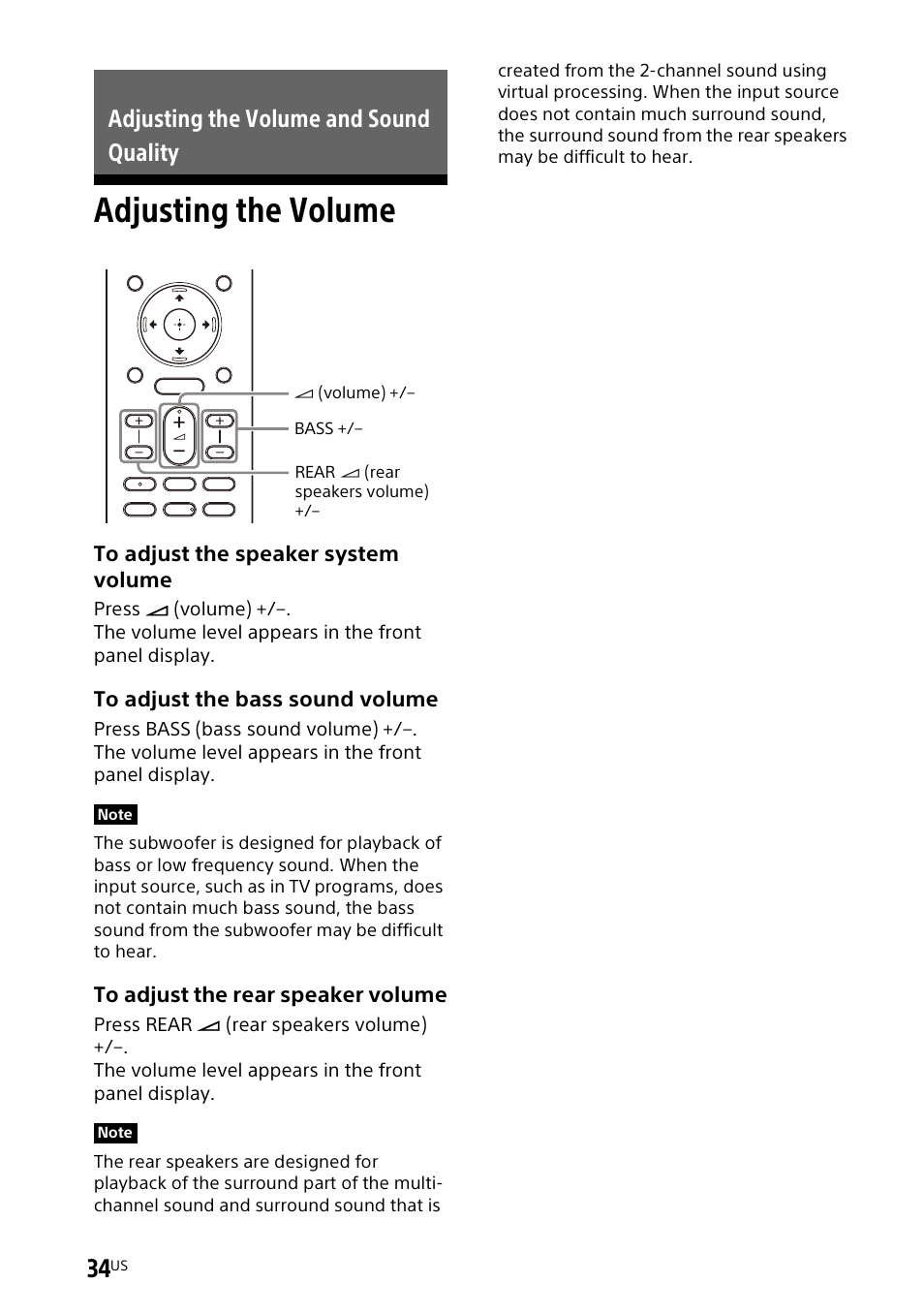 Adjusting the volume and sound quality, Adjusting the volume | Sony UniSlot Interface Adapter (25-Pin Connector) User Manual | Page 36 / 220