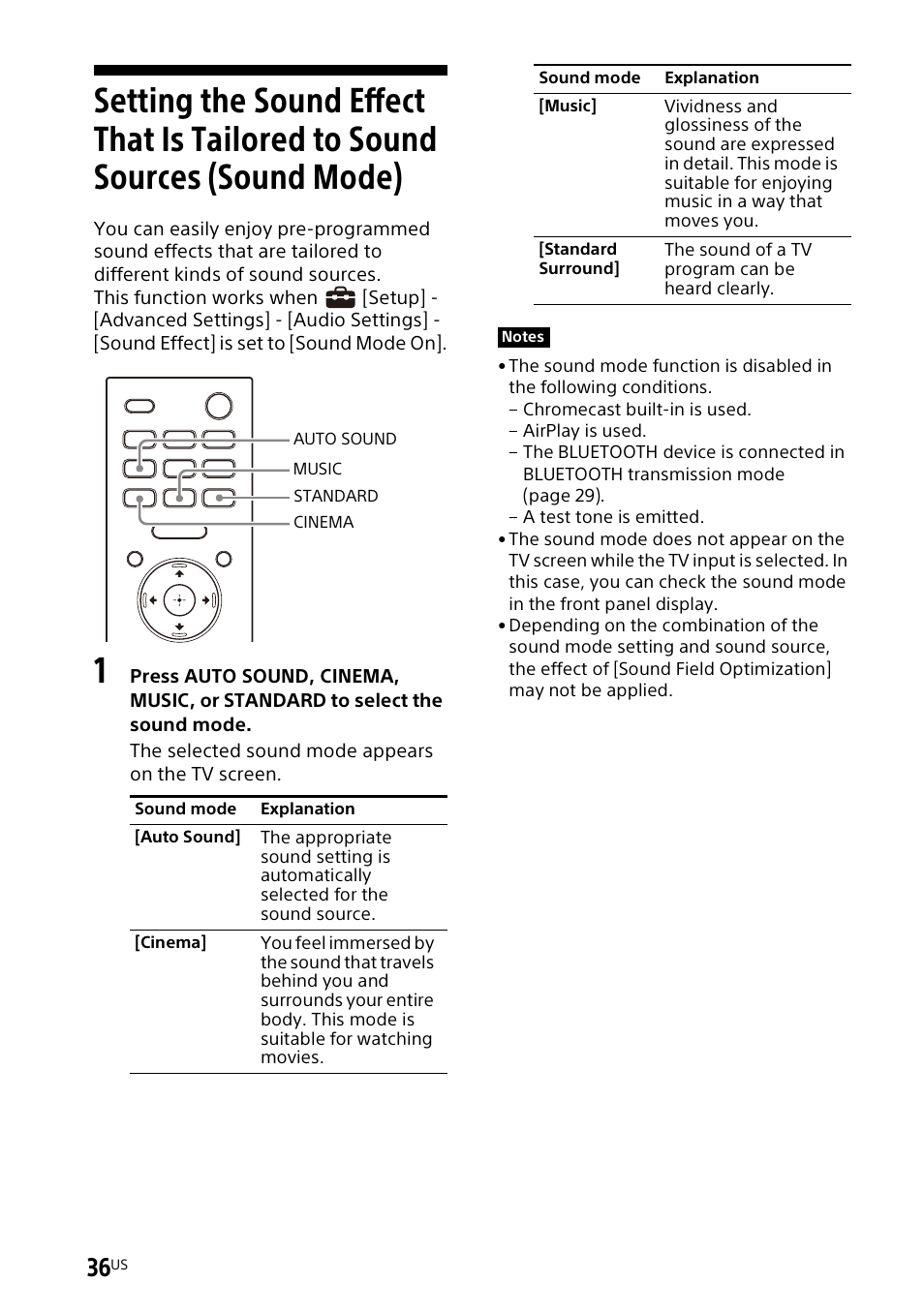 Setting the sound effect that is, Tailored to sound sources (sound mode) | Sony UniSlot Interface Adapter (25-Pin Connector) User Manual | Page 38 / 220