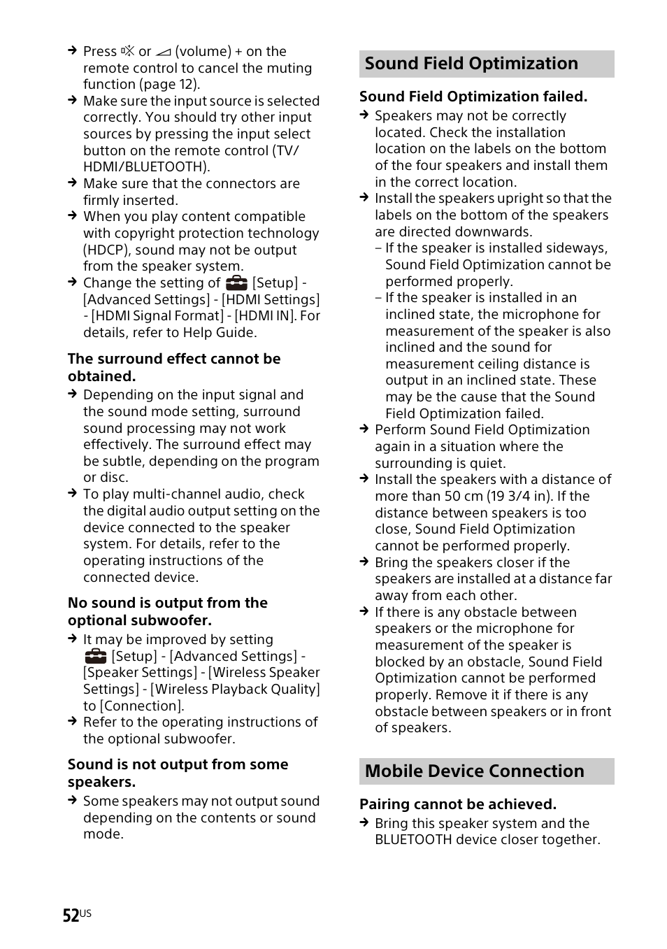 Sound field optimization mobile device connection | Sony UniSlot Interface Adapter (25-Pin Connector) User Manual | Page 54 / 220