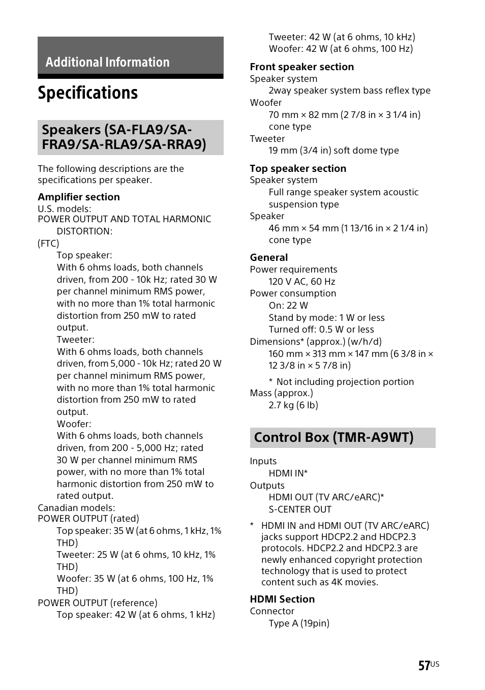 Additional information, Specifications | Sony UniSlot Interface Adapter (25-Pin Connector) User Manual | Page 59 / 220