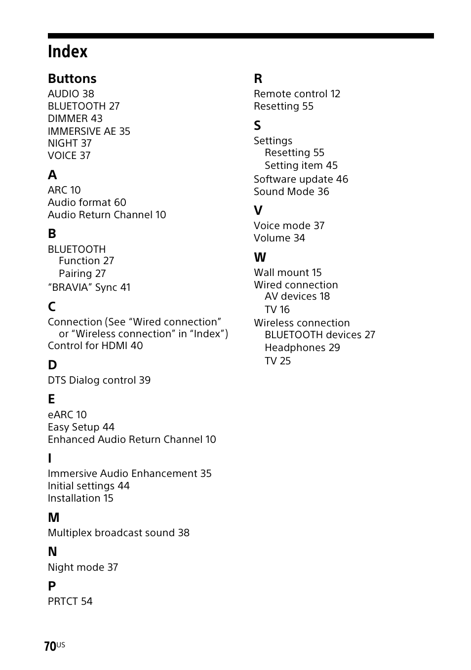 Index, Buttons | Sony UniSlot Interface Adapter (25-Pin Connector) User Manual | Page 72 / 220