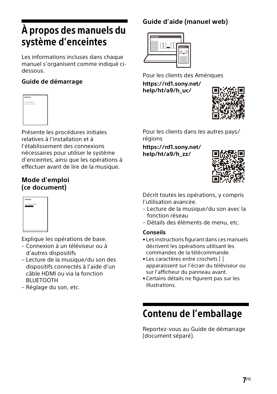 À propos des manuels du système d’enceintes, À propos des manuels du système, D’enceintes | Contenu de l’emballage | Sony UniSlot Interface Adapter (25-Pin Connector) User Manual | Page 79 / 220