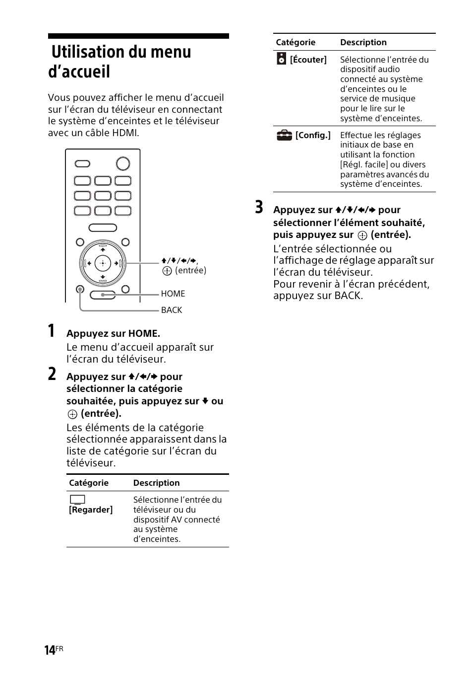 Utilisation du menu d’accueil | Sony UniSlot Interface Adapter (25-Pin Connector) User Manual | Page 86 / 220