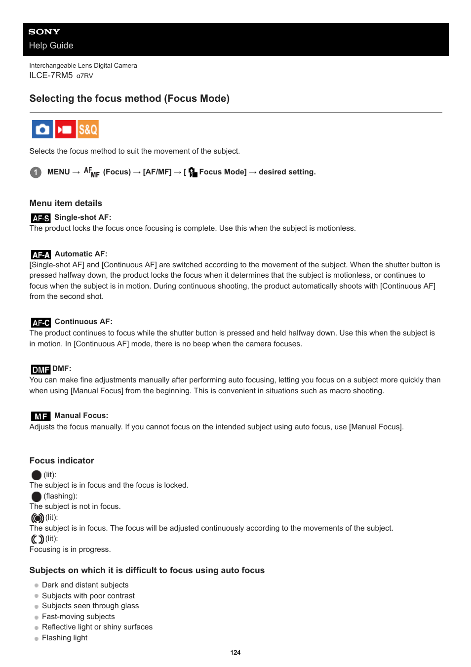 Selecting the focus method (focus mode), Focus mode | Sony PCM-A10 High-Resolution Audio Recorder User Manual | Page 124 / 535
