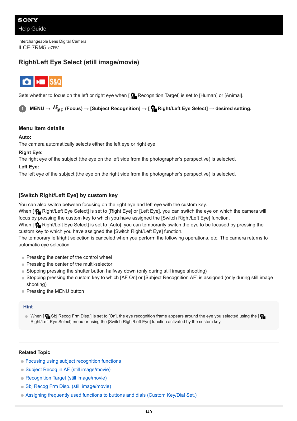 Right/left eye select (still image/movie), Right/left eye select | Sony PCM-A10 High-Resolution Audio Recorder User Manual | Page 140 / 535