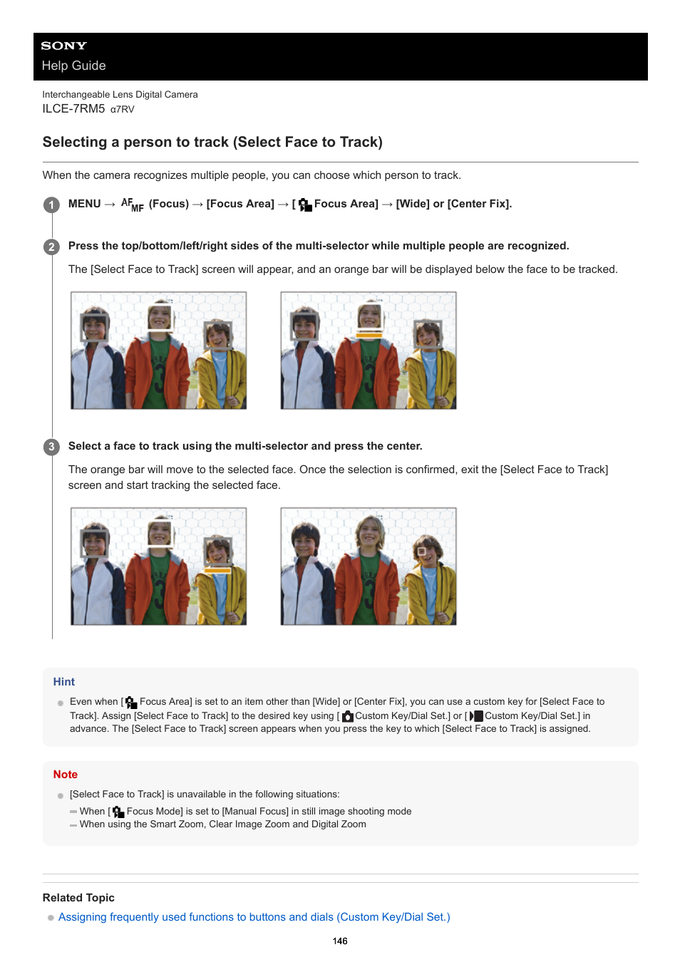 Selecting a person to track (select face to track), Help guide | Sony PCM-A10 High-Resolution Audio Recorder User Manual | Page 146 / 535