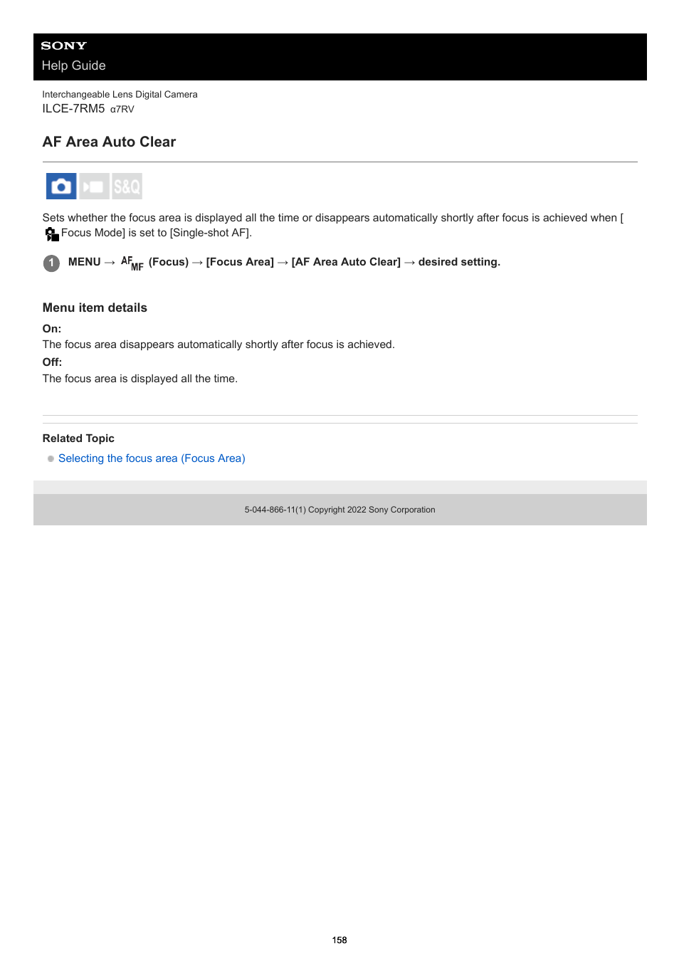 Af area auto clear | Sony PCM-A10 High-Resolution Audio Recorder User Manual | Page 158 / 535