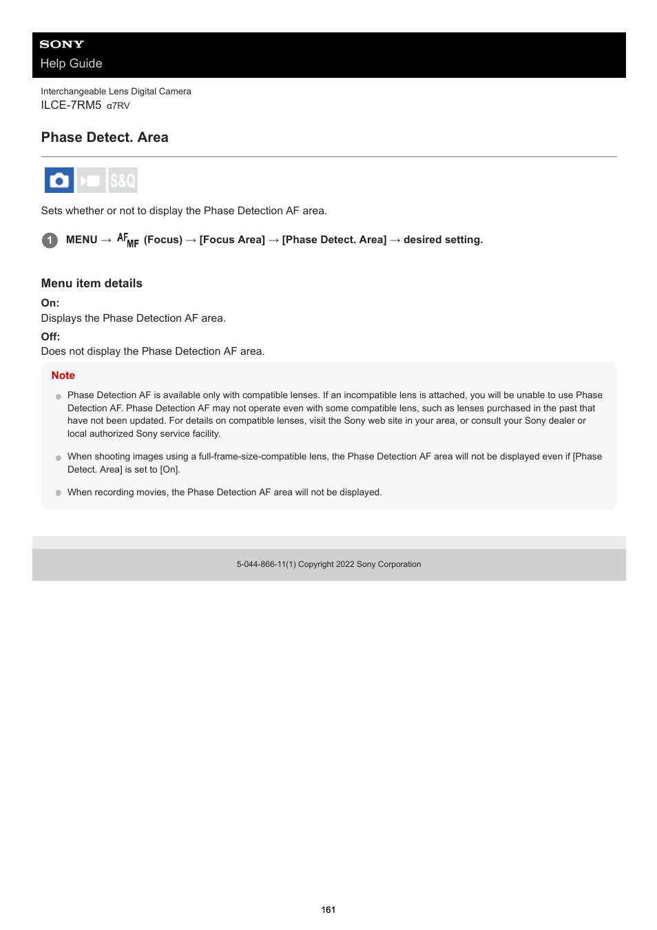 Phase detect. area | Sony PCM-A10 High-Resolution Audio Recorder User Manual | Page 161 / 535