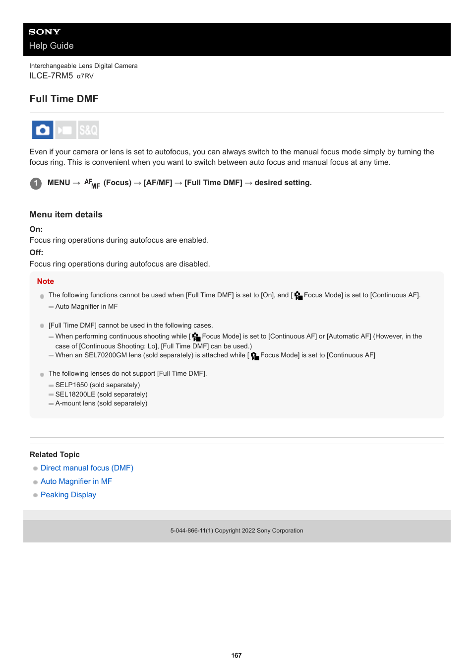 Full time dmf, Help guide | Sony PCM-A10 High-Resolution Audio Recorder User Manual | Page 167 / 535