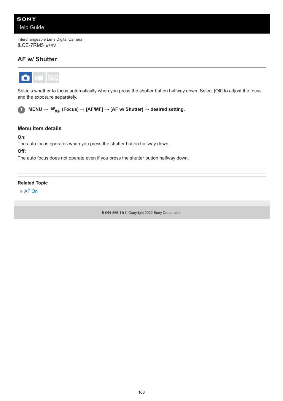 Af w/ shutter | Sony PCM-A10 High-Resolution Audio Recorder User Manual | Page 168 / 535