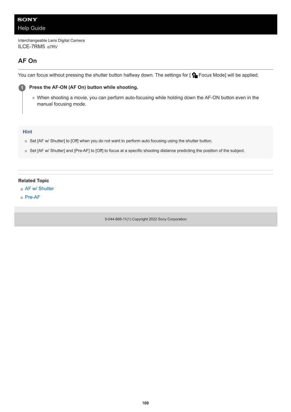 Af on | Sony PCM-A10 High-Resolution Audio Recorder User Manual | Page 169 / 535