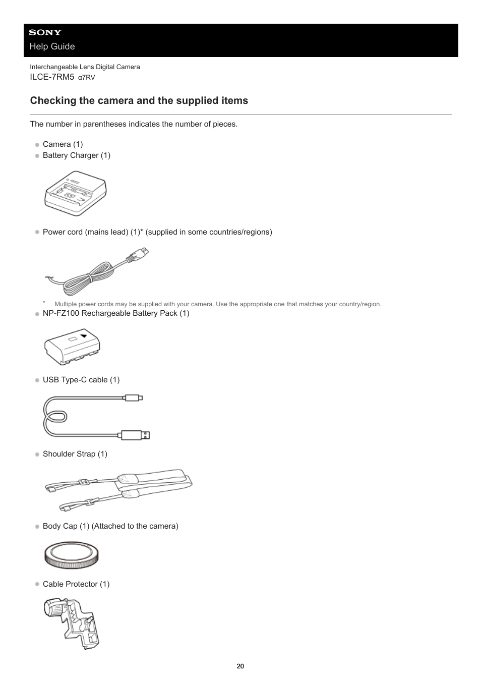 Checking the camera and the supplied items | Sony PCM-A10 High-Resolution Audio Recorder User Manual | Page 20 / 535