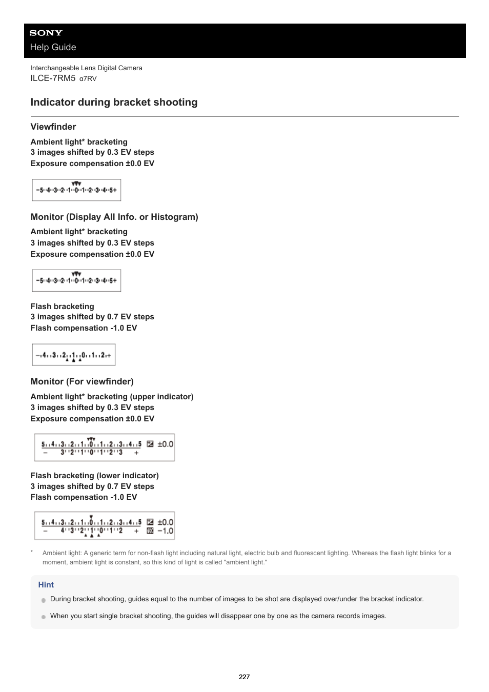 Indicator during bracket shooting | Sony PCM-A10 High-Resolution Audio Recorder User Manual | Page 227 / 535