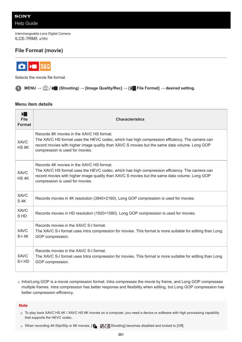 File format (movie), You can select the movie file format, File format | Sony PCM-A10 High-Resolution Audio Recorder User Manual | Page 251 / 535