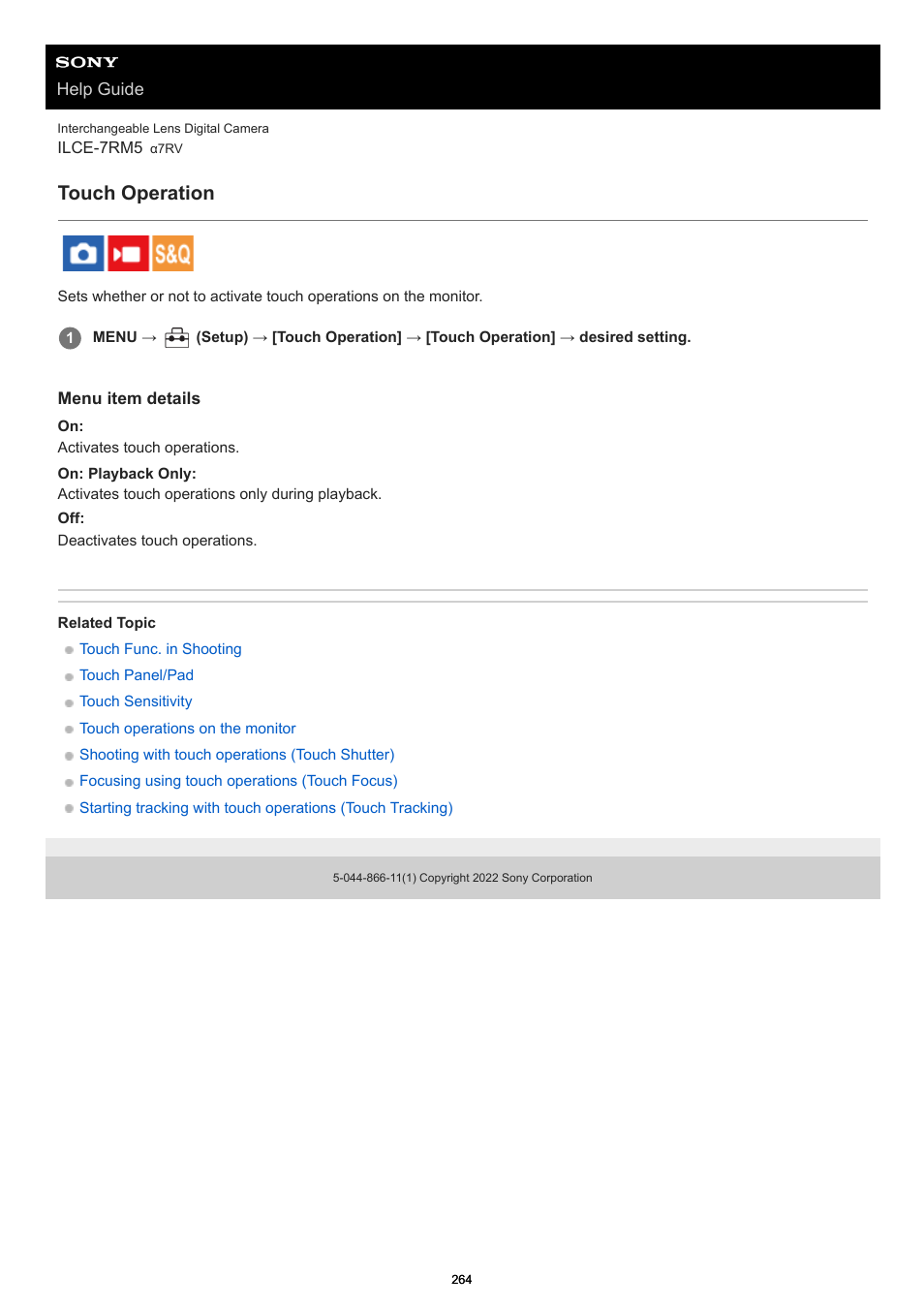 Touch operation | Sony PCM-A10 High-Resolution Audio Recorder User Manual | Page 264 / 535
