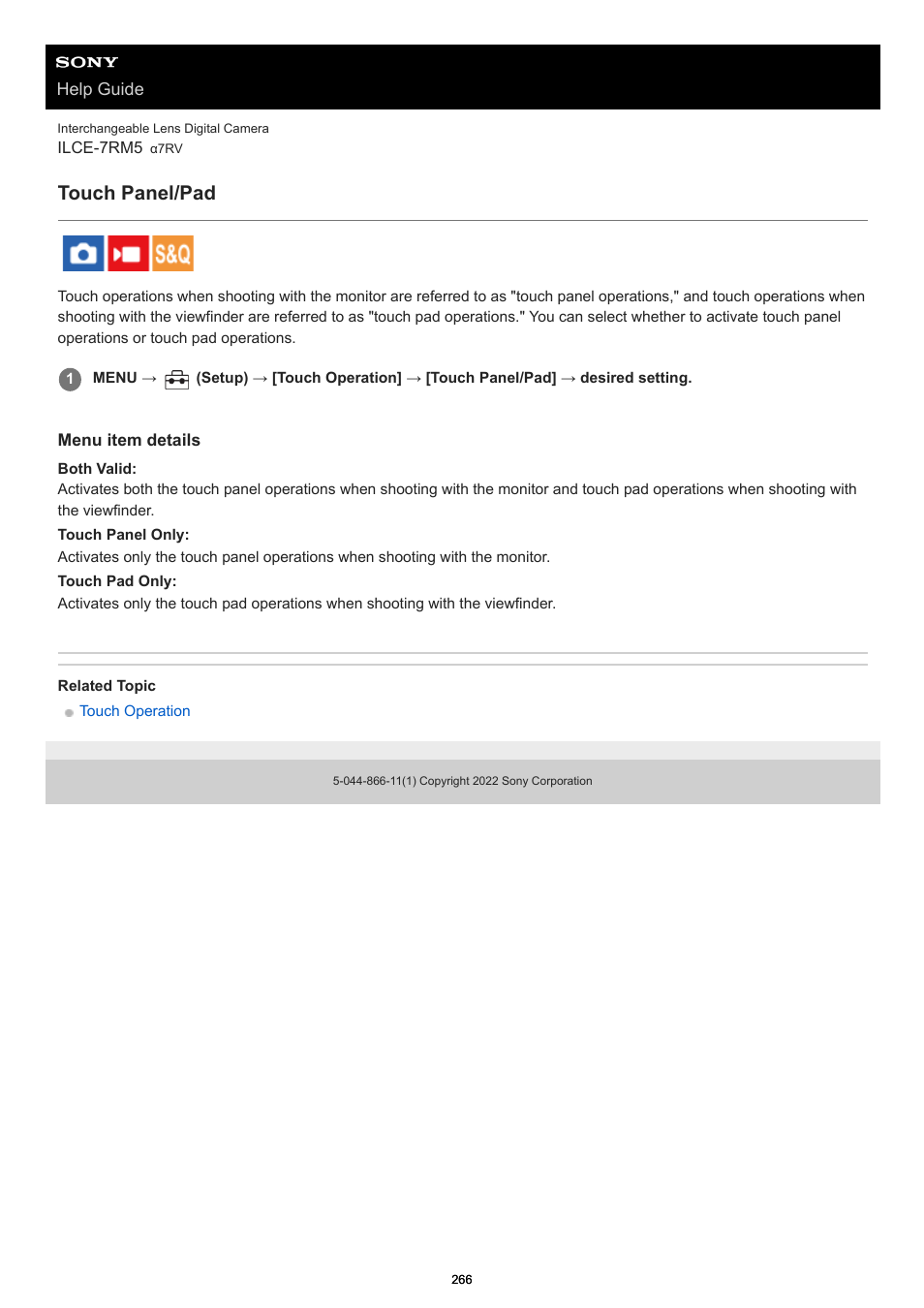 Touch panel/pad | Sony PCM-A10 High-Resolution Audio Recorder User Manual | Page 266 / 535