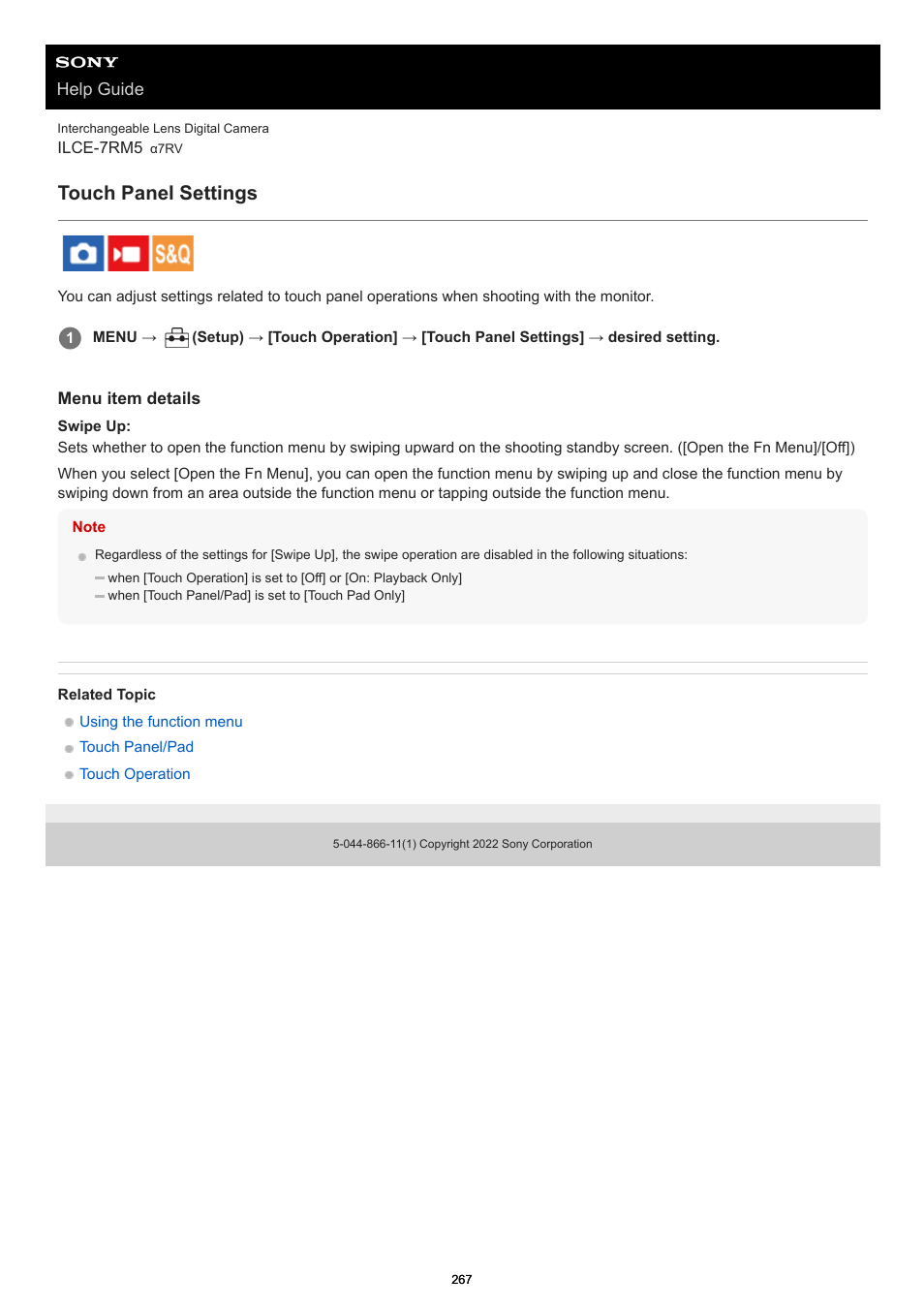 Touch panel settings | Sony PCM-A10 High-Resolution Audio Recorder User Manual | Page 267 / 535