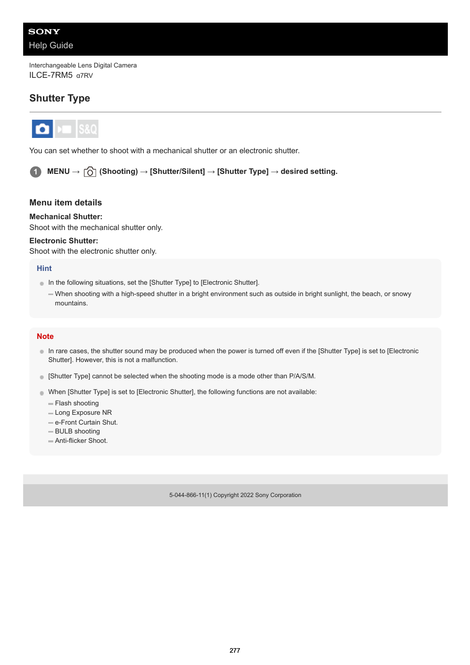 Shutter type, Help guide | Sony PCM-A10 High-Resolution Audio Recorder User Manual | Page 277 / 535