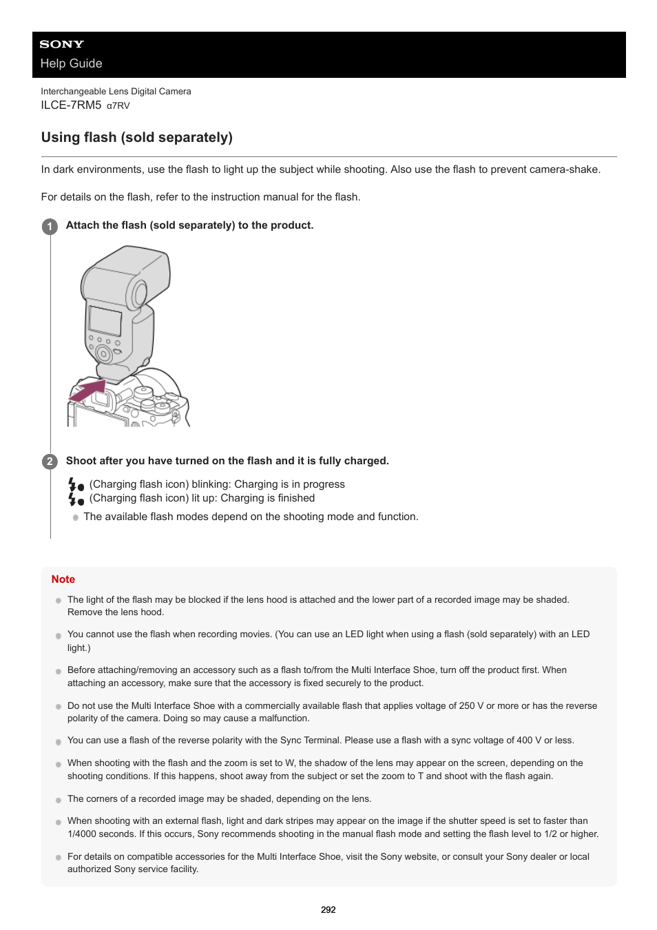 Using flash (sold separately), Help guide | Sony PCM-A10 High-Resolution Audio Recorder User Manual | Page 292 / 535