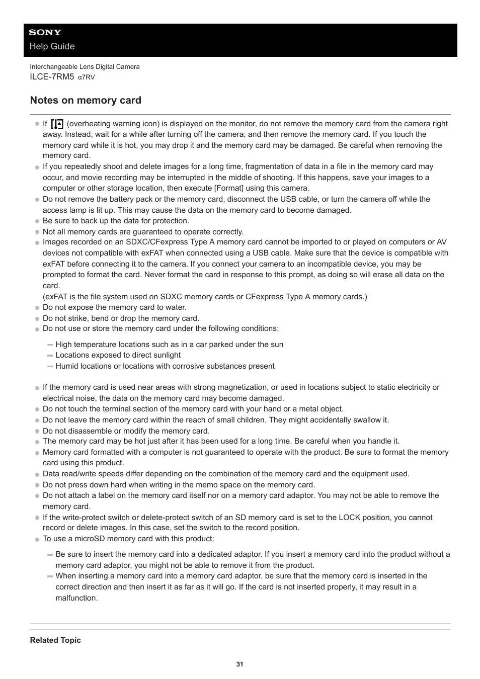 Notes on memory card | Sony PCM-A10 High-Resolution Audio Recorder User Manual | Page 31 / 535