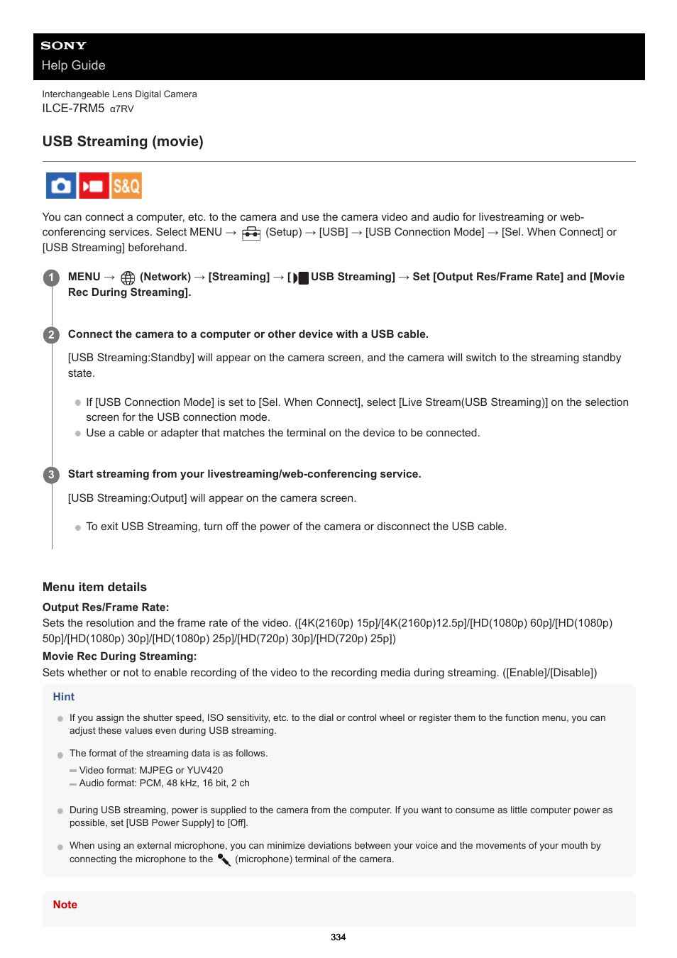 Usb streaming (movie), Usb streaming | Sony PCM-A10 High-Resolution Audio Recorder User Manual | Page 334 / 535
