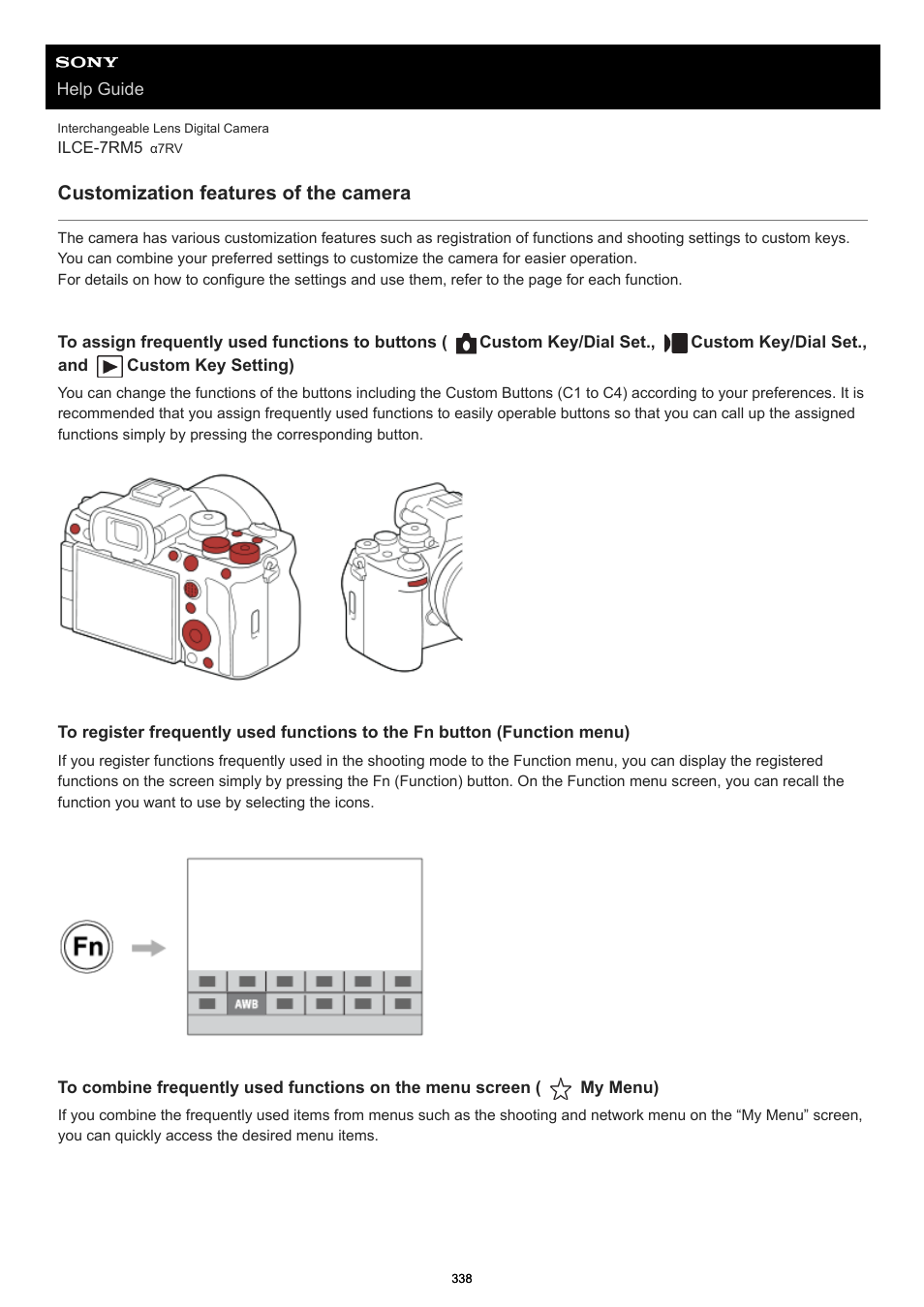 Customization features of the camera | Sony PCM-A10 High-Resolution Audio Recorder User Manual | Page 338 / 535